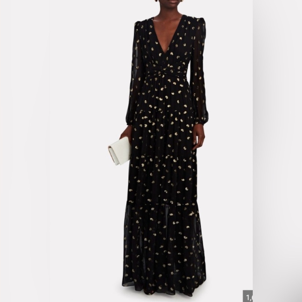 Intermix Leila Gown Maxi Chiffon Dress Long Sleeve Black Size 2 NWT